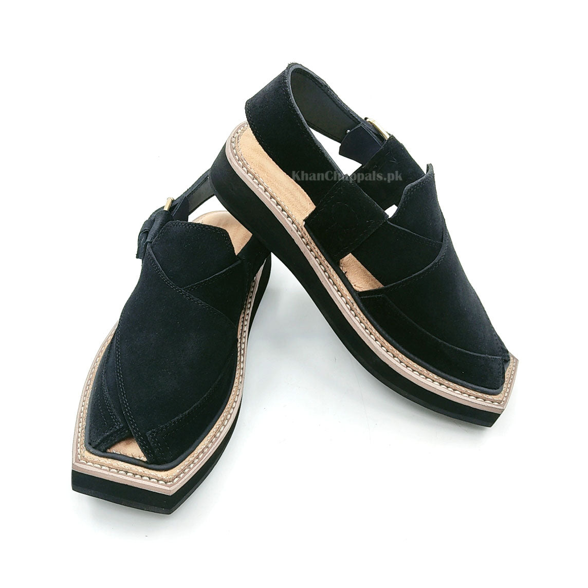 Special Black Suede Leather Kaptaan Chappal (Sabar)